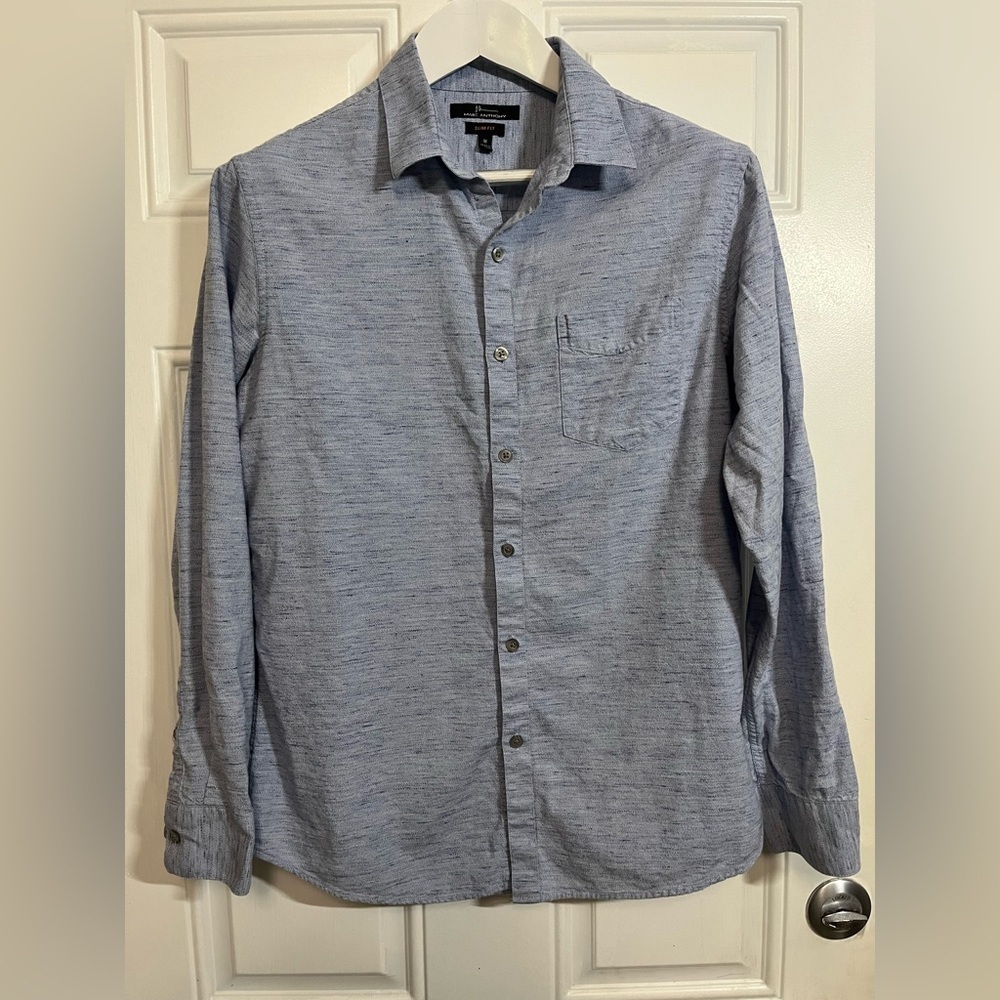 Marc Anthony Slim Fit Blue Textured Button Down Shirt Size M
